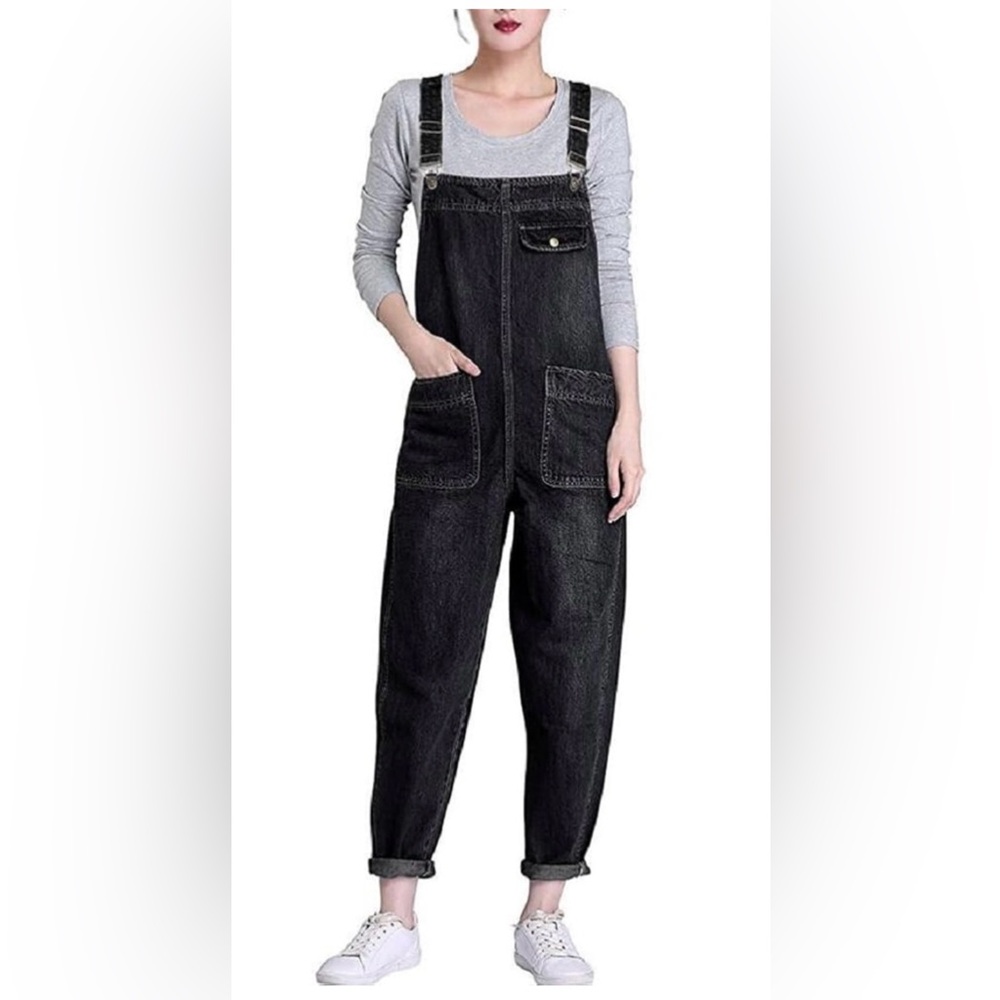 Women's Black Denim Overalls